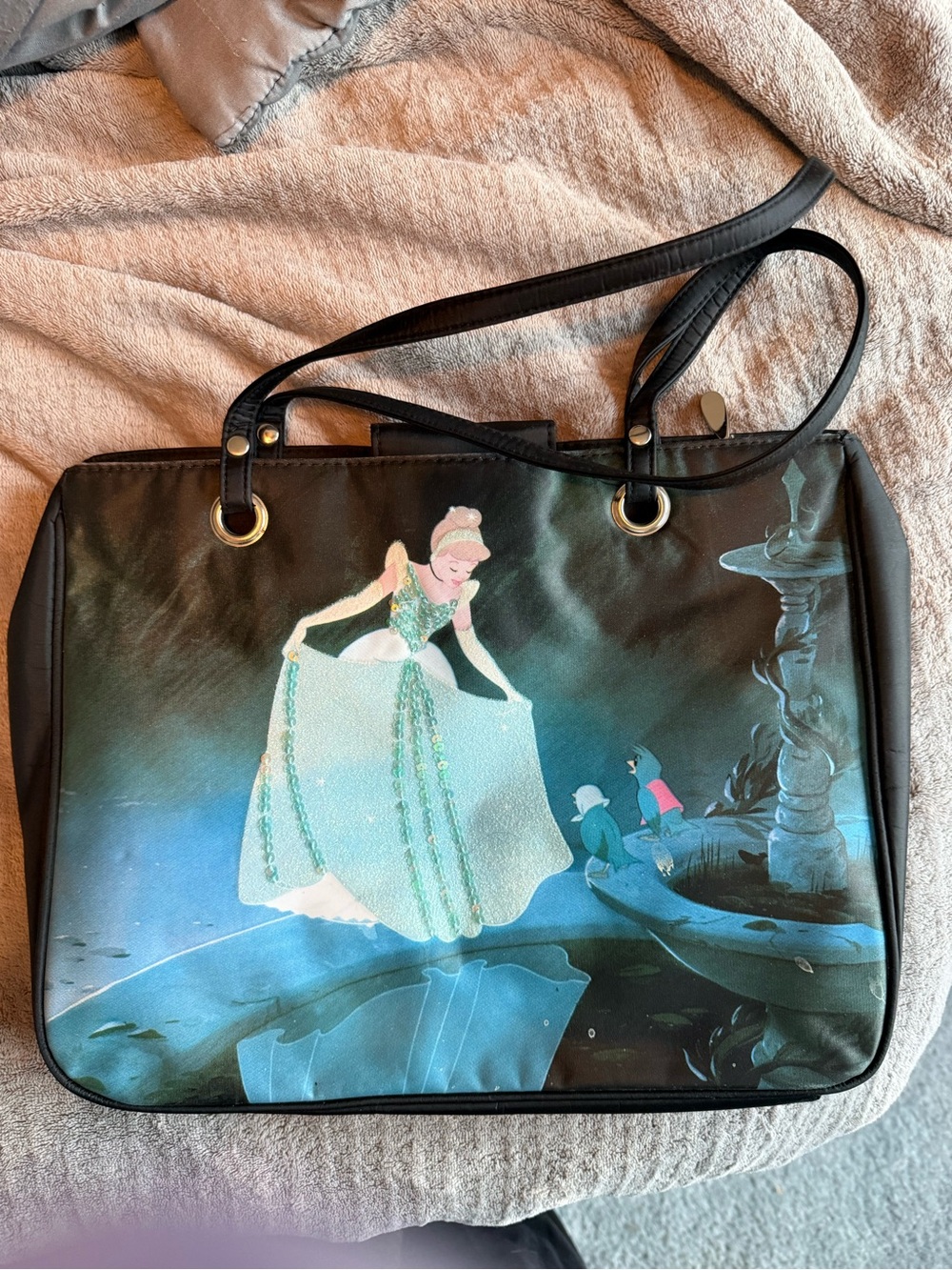 Cinderella Illustration Black Tote Bag